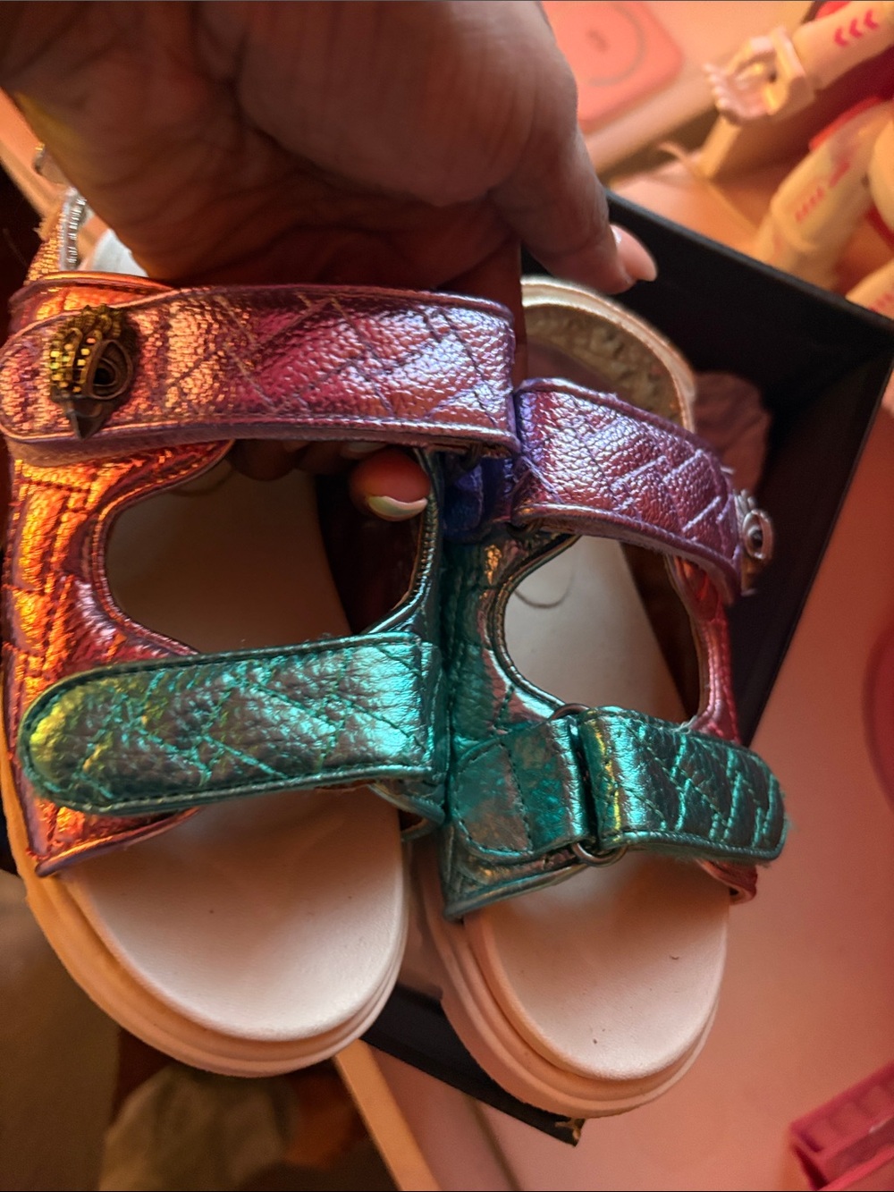 Kids Metallic Rainbow Teal & Pink Adjustable Sandals